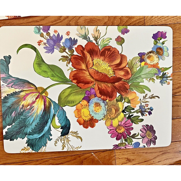 MacKenzie-Childs Flower Market Set of 4 White Cork Back Placemats NWT - Picture 3 of 4